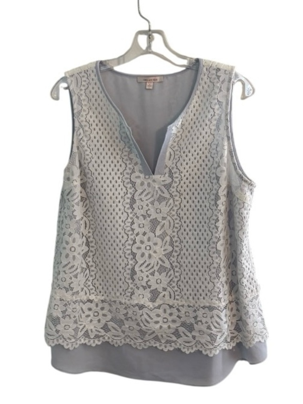Skies Are Blue Light Gray Lace-Overlay Sleeveless Camisole Large